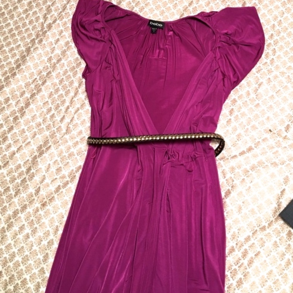 **SOLD** Meow!  Bebe purple silky wrap  dress - Picture 2 of 9